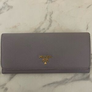 Prada Grey Saffiano Long Leather Wallet